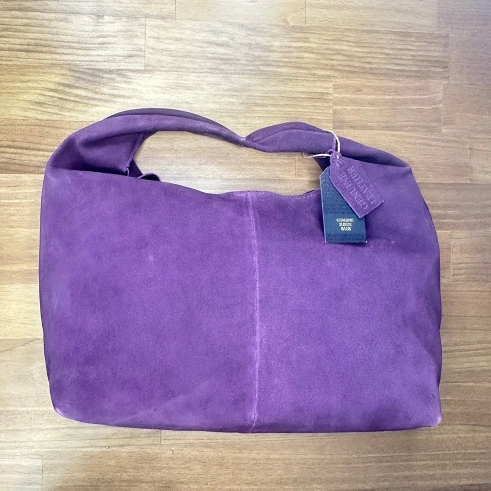 Deep Purple Genuine Suede Hobo Bag Slouchy Shoulder Purse NWT